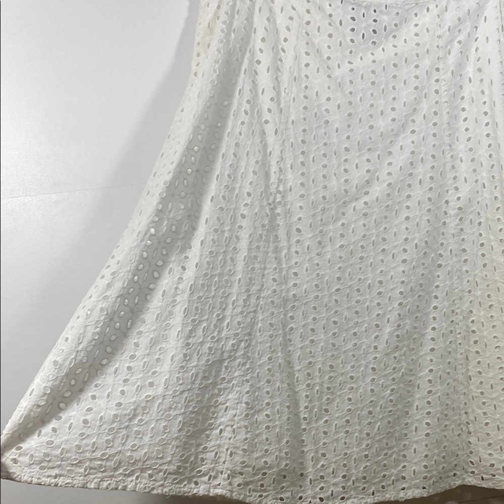 100% Cotton White Eyelet Lace A-Line Midi Skirt - Picture 2 of 7